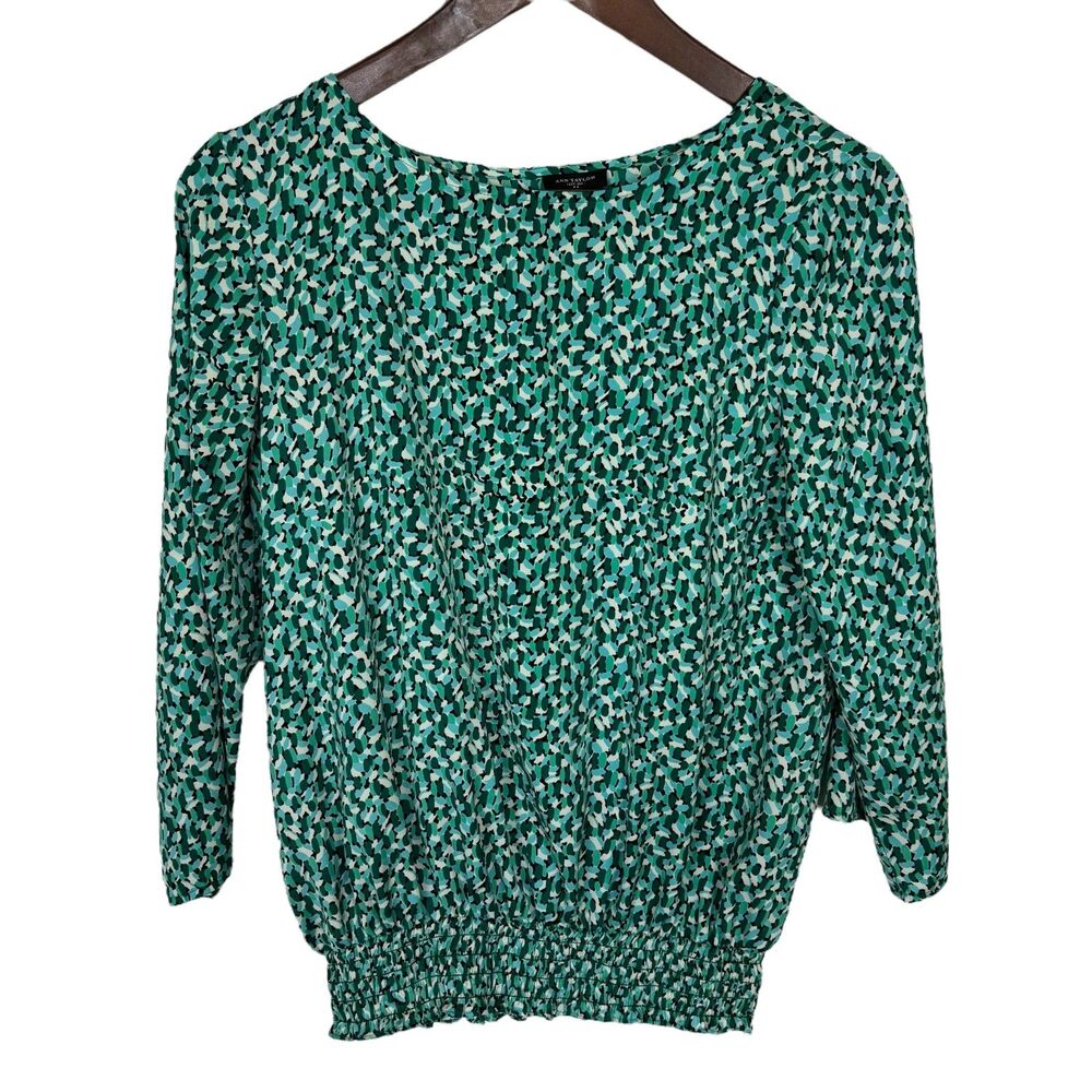 Ann Taylor Green Black Print Career Top Women’s XS